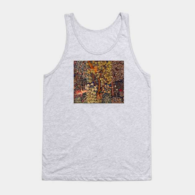 GREENERY,FOREST ANIMALS Pheasant on Autumn Tree,Squirrel,Hares,Red Yellow Floral Tapestry Tank Top by BulganLumini